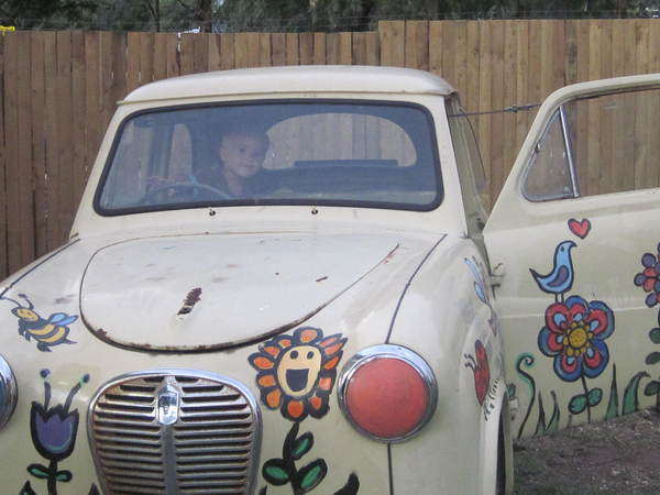 car painted with flowers