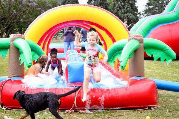 girls on water slide