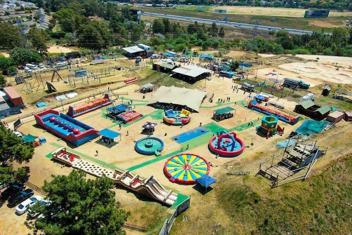 aerial voew of the inflatable park